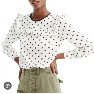 J. Crew Silk  Cream & Stars Design Blouse 6